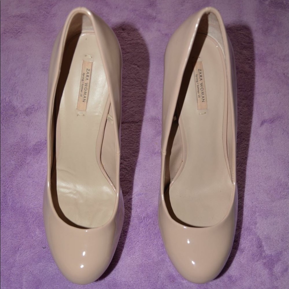 Nude Patent Leather High Heel Platform Shoes